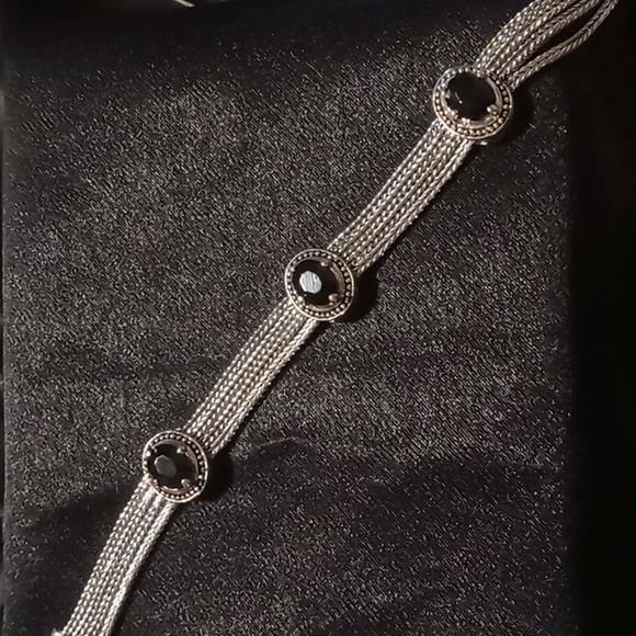 Vintage Layered wheat chain bracelet Silver & gold tone accents,deep red stones. - Picture 4 of 6